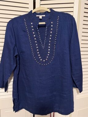 JM Collection Women’s Navy Stud-Trim Tunic Top size 14